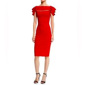 Chiara Boni Stana Off The Shoulder Draped Ribbon Cocktail Dress Red, Sz 12, NWT